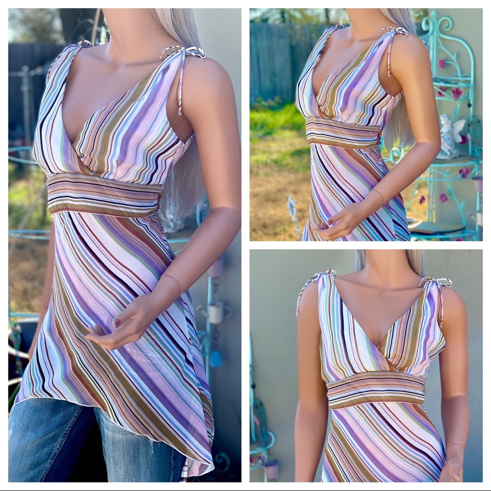 VTG❤️RARE Charlotte Russe Asymmetrical Chemise Empire Waist Tie Back Blouse - Picture 12 of 16